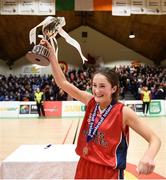 21 January 2019; Presentation SS, Thurles captain Laura Daly lifts the cup following the Subway All-Ireland Schools Cup U19 B Girls Final match between Colaiste Pobail Setanta and Presentation SS, Thurles at the National Basketball Arena in Tallaght, Dublin. Photo by David Fitzgerald/Sportsfile