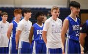 21 January 2019; St Joseph's Bish, Galway, players sing the national anthem prior to the Subway All-Ireland Schools Cup U16 A Boys Final match between Calasantius College and St Joseph's Bish Galway at the National Basketball Arena in Tallaght, Dublin. Photo by David Fitzgerald/Sportsfile