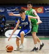 21 January 2019; Ben Powell of St Joseph's Bish, Galway, in action against Evan O'Rourke of Calasanctius College, Oranmore, during the Subway All-Ireland Schools Cup U16 A Boys Final match between Calasantius College and St Joseph's Bish Galway at the National Basketball Arena in Tallaght, Dublin. Photo by David Fitzgerald/Sportsfile