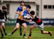21 January 2019; Eoin Clarke of CBS Naas is tackled by Ross Molloy of The High School during the Bank of Ireland Fr. Godfrey Cup 2nd Round match between The High School and CBS Naas at Energia Park in Dublin. Photo by Sam Barnes/Sportsfile
