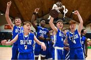 21 January 2019; St Joseph's Bish, Galway players celebrate with the trophy following the Subway All-Ireland Schools Cup U16 A Boys Final match between Calasantius College and St Joseph's Bish Galway at the National Basketball Arena in Tallaght, Dublin. Photo by David Fitzgerald/Sportsfile