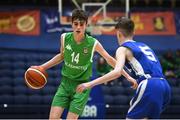 21 January 2019; Ben Burke of Calasanctius College, Oranmore, in action against Dean Coughlan of St Joseph's Bish, Galway, during the Subway All-Ireland Schools Cup U16 A Boys Final match between Calasantius College and St Joseph's Bish Galway at the National Basketball Arena in Tallaght, Dublin. Photo by David Fitzgerald/Sportsfile