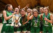 21 January 2019; Scoil Ruain Killenaule players celebrate following the Subway All-Ireland Schools Cup U16 B Girls Final match between Scoil Ruain Killenaule and St Mary's Ballina at the National Basketball Arena in Tallaght, Dublin. Photo by David Fitzgerald/Sportsfile