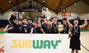 21 January 2019; St Pats Navan players celebrate following the Subway All-Ireland Schools Cup U16 B Boys Final match between St Pats Navan and Colaiste Muire Crosshaven at the National Basketball Arena in Tallaght, Dublin. Photo by David Fitzgerald/Sportsfile