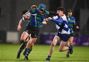 21 January 2019; Brian Cushe of Gorey Community School in action against Hamish King of St Andrew's College during the Bank of Ireland Fr. Godfrey Cup 2nd Round match between St Andrews College and Gorey Community School at Energia Park in Dublin. Photo by Sam Barnes/Sportsfile