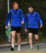 21 January 2019; Ciarán Frawley, left, and Hugh O'Sullivan arrive for Leinster Rugby squad training at Rosemount in UCD, Dublin. Photo by Ramsey Cardy/Sportsfile