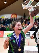 22 January 2019; St Louis Carrickmacross captain Áine Loughman celebrates with the cup after the Subway All-Ireland Schools Cup U19 C Girls Final match between St Louis Carrickmacross and Laurel Hill Limerick at the National Basketball Arena in Tallaght, Dublin. Photo by Brendan Moran/Sportsfile