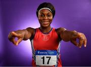 22 January 2019; Second fastest European U18 over 100m and Silver World U20 Championships 4x100m Relay Medallist Patience Jumbo-Gula pictured today at the announcement of Irish Life Health as an official partner to Athletics Ireland, a sport that delivers on health, wellness and lifelong activity. Photo by Ramsey Cardy/Sportsfile