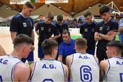 22 January 2019; Gael Cholaiste Mhuire head coach David Lehane speaks to his players during the Subway All-Ireland Schools Cup U19 A Boys Final match between Mercy Mounthawk and Gael Cholaiste Mhuire AG at the National Basketball Arena in Tallaght, Dublin. Photo by Brendan Moran/Sportsfile