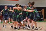 22 January 2019; The St Louis Carrickmacross players celebrate the final buzzer during the Subway All-Ireland Schools Cup U19 C Girls Final match between St Louis Carrickmacross and Laurel Hill Limerick at the National Basketball Arena in Tallaght, Dublin. Photo by Brendan Moran/Sportsfile