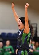 22 January 2019; Caitlin Wilcox of St Louis Carrickmacross celebrates at the final buzzer of the Subway All-Ireland Schools Cup U19 C Girls Final match between St Louis Carrickmacross and Laurel Hill Limerick at the National Basketball Arena in Tallaght, Dublin. Photo by Brendan Moran/Sportsfile