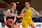 22 January 2019; Jennifer Duffy of Laurel Hill in action against Kayleigh Nic Aonghusa of Colaiste Ailigh during the Subway All-Ireland Schools Cup U16 C Girls Final match between Colaiste Ailigh, Donegal and Laurel Hill Limerick at the National Basketball Arena in Tallaght, Dublin. Photo by Brendan Moran/Sportsfile