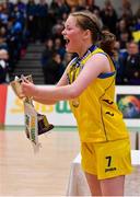 22 January 2019; Colaiste Ailigh captain Annie Nic Giolla Iontóg celebrates with the cup after the Subway All-Ireland Schools Cup U16 C Girls Final match between Colaiste Ailigh, Donegal and Laurel Hill Limerick at the National Basketball Arena in Tallaght, Dublin. Photo by Brendan Moran/Sportsfile