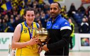 22 January 2019; Shannon Ní Chuinneagáin of Colaiste Ailigh is presented with the MVP by Matthew Hall of Basketball Ireland after the Subway All-Ireland Schools Cup U16 C Girls Final match between Colaiste Ailigh, Donegal and Laurel Hill Limerick at the National Basketball Arena in Tallaght, Dublin. Photo by Brendan Moran/Sportsfile