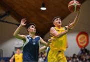 22 January 2019; Cathal Madden of Colaiste na Coiribe in action against TJ Sullivan of Colaiste Pobail during the Subway All-Ireland Schools Cup U19 B Boys Final match between Colaiste na Coiribe and Colaiste Pobail Beanntrai at the National Basketball Arena in Tallaght, Dublin. Photo by Brendan Moran/Sportsfile