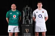 23 January 2019; Ireland captain Rory Best, left, and England captain Owen Farrell with the Six Nations trophy during the 2019 Guinness Six Nations Rugby Championship Launch at the Hurlingham Club in London, England. Photo by Ian Walton/Sportsfile