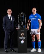 23 January 2019; Italy head coach Conor O’Shea and captain Sergio Paresse with the Six Nations trophy during the 2019 Guinness Six Nations Rugby Championship Launch at the Hurlingham Club in London, England. Photo by Ian Walton/Sportsfile