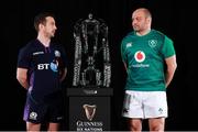 23 January 2019; Scotland captain Greig Leidlaw, left, and Ireland captain Rory Best with the Six Nations trophy during the 2019 Guinness Six Nations Rugby Championship Launch at the Hurlingham Club in London, England. Photo by Ian Walton/Sportsfile