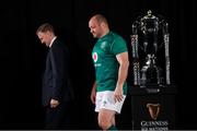 23 January 2019; Ireland head coach Joe Schmidt and captain Rory Best with the Six Nations trophy during the 2019 Guinness Six Nations Rugby Championship Launch at the Hurlingham Club in London, England. Photo by Ian Walton/Sportsfile