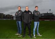 23 January 2019; St Patrick's Athletic's manager Harry Kenny, centre, poses for a portrait with Rhys McCabe, left, and Chris Forrester, at Richmond Park in Inchicore, after they signed for St Patrick's Athletic. Photo by Eóin Noonan/Sportsfile