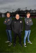 23 January 2019; St Patrick's Athletic's manager Harry Kenny, centre, poses for a portrait with Rhys McCabe, left, and Chris Forrester, at Richmond Park in Inchicore, after they signed for St Patrick's Athletic. Photo by Eóin Noonan/Sportsfile