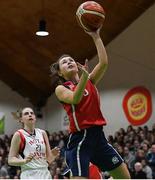 23 January 2019; Eve Hannigan of St Vincent’s SS, Cork, shoots as Bronagh Power Cassidy of Holy Faith Clontarf looks on during the Subway All-Ireland Schools Cup U19 A Girls Final match between Holy Faith Clontarf and St Vincent's SS, Cork, at the National Basketball Arena in Tallaght, Dublin. Photo by Piaras Ó Mídheach/Sportsfile