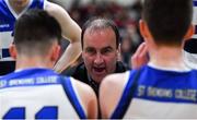 23 January 2019; St Brendan's Belmullet coach Damien Lavelle speaks with his players after the first quarter during the Subway All-Ireland Schools Cup U19 C Boys Final match between St Brendan's Belmullet and Waterpark College at the National Basketball Arena in Tallaght, Dublin. Photo by Piaras Ó Mídheach/Sportsfile