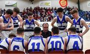 23 January 2019; St Brendan's Belmullet coach Damien Lavelle speaks with his players after the first quarter during the Subway All-Ireland Schools Cup U19 C Boys Final match between St Brendan's Belmullet and Waterpark College at the National Basketball Arena in Tallaght, Dublin. Photo by Piaras Ó Mídheach/Sportsfile