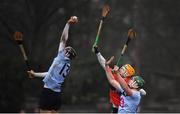 23 January 2019; Ronan Hayes of UCD claims the ball ahead of team-mate Stephen Quirke and Niall O'Leary of UCC during the Electric Ireland Fitzgibbon Cup Group A Round 2 match between University College Cork and University College Dublin at Mardyke in Cork. Photo by Stephen McCarthy/Sportsfile