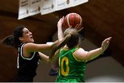 23 January 2019; Tania Salvado of Pobailscoil Inbhear Sceine Kenmare in action against Kara McCleane of Coláiste Einde during the Subway All-Ireland Schools Cup U16 A Girls Final match between Coláiste Einde and Pobailscoil Inbhear Sceine Kenmare at the National Basketball Arena in Tallaght, Dublin. Photo by Piaras Ó Mídheach/Sportsfile
