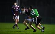 23 January 2019; Nathan Mullen of NUI Galway in action against Conor McCloskey of Queens University Belfast during the Electric Ireland Sigerson Cup Round 2 match between Queens University Belfast and NUI Galway at The Dub in Belfast, Co Antrim. Photo by David Fitzgerald/Sportsfile