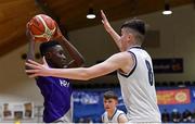 23 January 2019; Richard Osuagwu of Le Chéile Tyrellstown in action against Darragh Calnan of Mount St Michael Rosscarbery during the Subway All-Ireland Schools Cup U16 C Boys Final match between Le Chéile Tyrellstown and Mount St Michael Rosscarbery at the National Basketball Arena in Tallaght, Dublin. Photo by Piaras Ó Mídheach/Sportsfile