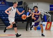 23 January 2019; Bryan Valenzuela of Le Chéile Tyrellstown in action against Cillian Sheahan of Mount St Michael Rosscarbery during the Subway All-Ireland Schools Cup U16 C Boys Final match between Le Chéile Tyrellstown and Mount St Michael Rosscarbery at the National Basketball Arena in Tallaght, Dublin. Photo by Piaras Ó Mídheach/Sportsfile