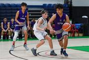 23 January 2019; Bryan Valenzuela of Le Chéile Tyrellstown, supported by team-mate Francis Custodio, left, in action against Ciaran Santry of Mount St Michael Rosscarbery during the Subway All-Ireland Schools Cup U16 C Boys Final match between Le Chéile Tyrellstown and Mount St Michael Rosscarbery at the National Basketball Arena in Tallaght, Dublin. Photo by Piaras Ó Mídheach/Sportsfile