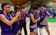 23 January 2019; Le Chéile Tyrellstown players celebrate after the Subway All-Ireland Schools Cup U16 C Boys Final match between Le Chéile Tyrellstown and Mount St Michael Rosscarbery at the National Basketball Arena in Tallaght, Dublin. Photo by Piaras Ó Mídheach/Sportsfile