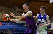 23 January 2019; James Delahunty of Waterpark College in action against Eoin McDonnell of St Brendan's Belmullet during the Subway All-Ireland Schools Cup U19 C Boys Final match between St Brendan's Belmullet and Waterpark College at the National Basketball Arena in Tallaght, Dublin. Photo by Piaras Ó Mídheach/Sportsfile