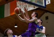 23 January 2019; Colm O'Reilly of Waterpark College in action against Eoin McDonnell, left, and Sean Lavelle of St Brendan's Belmullet during the Subway All-Ireland Schools Cup U19 C Boys Final match between St Brendan's Belmullet and Waterpark College at the National Basketball Arena in Tallaght, Dublin. Photo by Piaras Ó Mídheach/Sportsfile