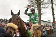24 January 2019; Davy Russell on Presenting Percy after winning the John Mulhern Galmoy Hurdle after jumping the last during Gowran Park Racing at Gowran Park Racecourse in Kilkenny. Photo by Matt Browne/Sportsfile