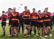 24 January 2019; CBC Monkstown players acknowledge their supporters following the Bank of Ireland Vinnie Murray Cup Semi-Final match between CBC Monkstown and The King's Hospital at Energia Park in Dublin.  Photo by Eóin Noonan/Sportsfile