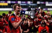 24 January 2019; Alex Hegarty of Catholic University School leads his team-mates and supporters in celebrations following the Bank of Ireland Vinnie Murray Cup Semi-Final match between Catholic University School and Temple Carrig School at Energia Park in Dublin.  Photo by Eóin Noonan/Sportsfile