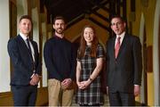 25 January 2019; In attendance, from left, Paul Flynn, GPA CEO, Neil McManus, Antrim hurling, Maria Kinsella, Carlow football and Prof. Aidan Mulkeen from NUI Maynooth, during the Jim Madden GPA Leadership Programme 2019 Graduation at NUI Maynooth in Maynooth, Co. Kildare. Photo by Matt Browne/Sportsfile