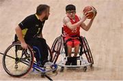 25 January 2019; Conor Coughlan of Rebel Wheelers in action against Mark Barry of Ballybrack Bulls during the Hula Hoops IWA Cup Final match between Ballybrack Bulls and Rebel Wheelers at the National Basketball Arena in Tallaght, Dublin. Photo by Brendan Moran/Sportsfile