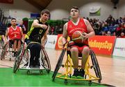 25 January 2019; Dylan McCarthy of Rebel Wheelers in action against Jonathan Hayes of Ballybrack Bulls during the Hula Hoops IWA Cup Final match between Ballybrack Bulls and Rebel Wheelers at the National Basketball Arena in Tallaght, Dublin. Photo by Brendan Moran/Sportsfile