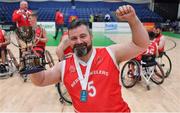 25 January 2019; Rebel Wheelers captain and MVP Paul Ryan celebrates with the cup after the Hula Hoops IWA Cup Final match between Ballybrack Bulls and Rebel Wheelers at the National Basketball Arena in Tallaght, Dublin. Photo by Brendan Moran/Sportsfile