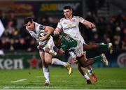 25 January 2019; Louis Ludik of Ulster is tackled by Ratuva Tavuyara of Benetton during the Guinness PRO14 Round 14 match between Ulster and Benetton Rugby at the Kingspan Stadium in Belfast, Co. Antrim. Photo by Oliver McVeigh/Sportsfile