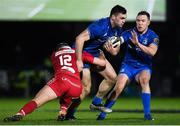 25 January 2019; Conor O’Brien, left, of Leinster, supported by teammate Rory O’Loughlin, is tackled by Steff Hughes of Scarlets during the Guinness PRO14 Round 14 match between Leinster and Scarlets at the RDS Arena in Dublin. Photo by Harry Murphy/Sportsfile