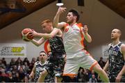 25 January 2019; Padraig McGroggan of Drogheda Bullets in action against Mark Flynn of Glasnevin during the Hula Hoops NICC Men’s Cup Final match between Glasnevin and Drogheda Bullets at the National Basketball Arena in Tallaght, Dublin. Photo by Brendan Moran/Sportsfile