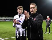 25 January 2019; Dundalk head coach Vinny Perth, right, and Sean Gannon following their side's victory during the Jim Malone Cup match between Dundalk and Drogheda United at Oriel Park in Dundalk, Co. Louth. Photo by Seb Daly/Sportsfile