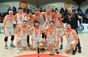 25 January 2019; The Glasnevin team celebrate with the cup after the Hula Hoops NICC Men’s Cup Final match between Glasnevin and Drogheda Bullets at the National Basketball Arena in Tallaght, Dublin. Photo by Brendan Moran/Sportsfile