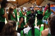 26 January 2019; Liffey Celtics head coach Erin Bracken speaks to her players during the Hula Hoops Under 18 Women’s National Cup Final match between WIT Wildcats and Liffey Celtics at the National Basketball Arena in Tallaght, Dublin. Photo by Brendan Moran/Sportsfile